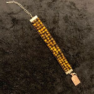 Yellow tiger eye wax rope alloy bracelet size 7.5 NWT